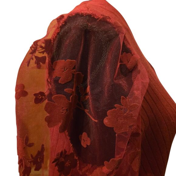 Cato XL Knit Red Sweater Mesh Velvet Floral Sleeve Whimsigoth Fairy Grunge - Picture 7 of 10